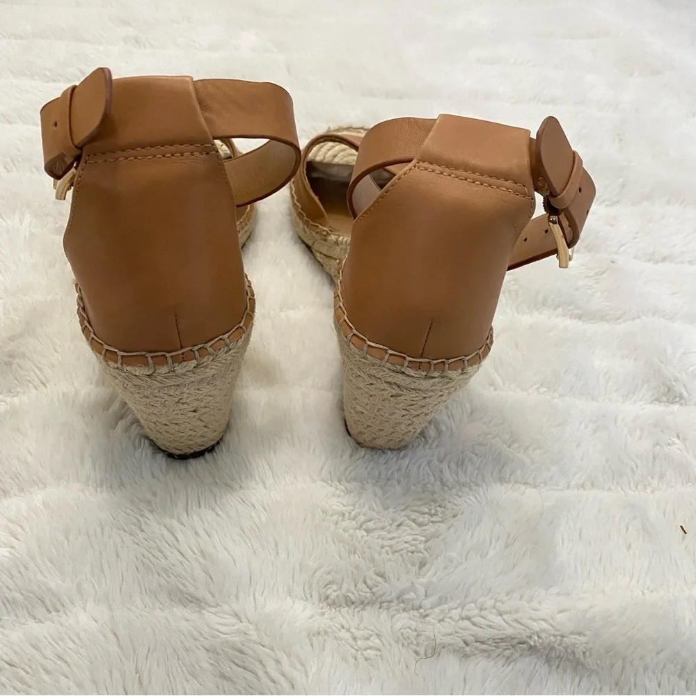 Vince Camuto Tan Leather Espadrille Wedge Sandals Size 9.5